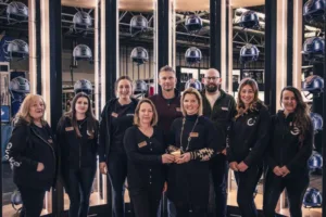 Some of the evoke team at the launch in 2024 winning best stand at NES