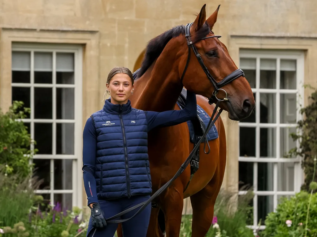 Jemima Howden wearing Premier Equine apparel at Cornbury House, ahead of Cornbury House Horse Trials 2026.